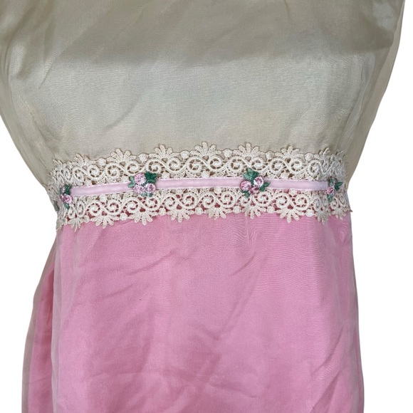 Vintage 60s 70s Empire Gown White Pink Organza Lace Ribbon Trim Formal Dress - Picture 5 of 16